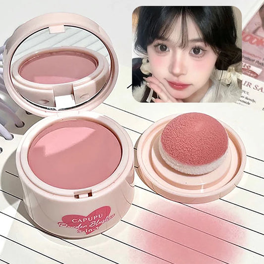 Soft Skin Powder Blusher With Puff Natural Matte Low Saturation Gray Pink Cheek Blush Contour Brightens 3 IN 1 Makeup Palette